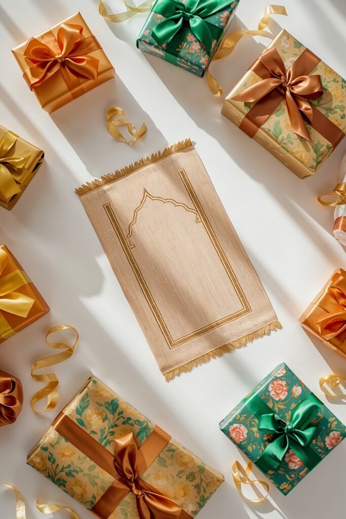Prayer mat with gift boxes circling