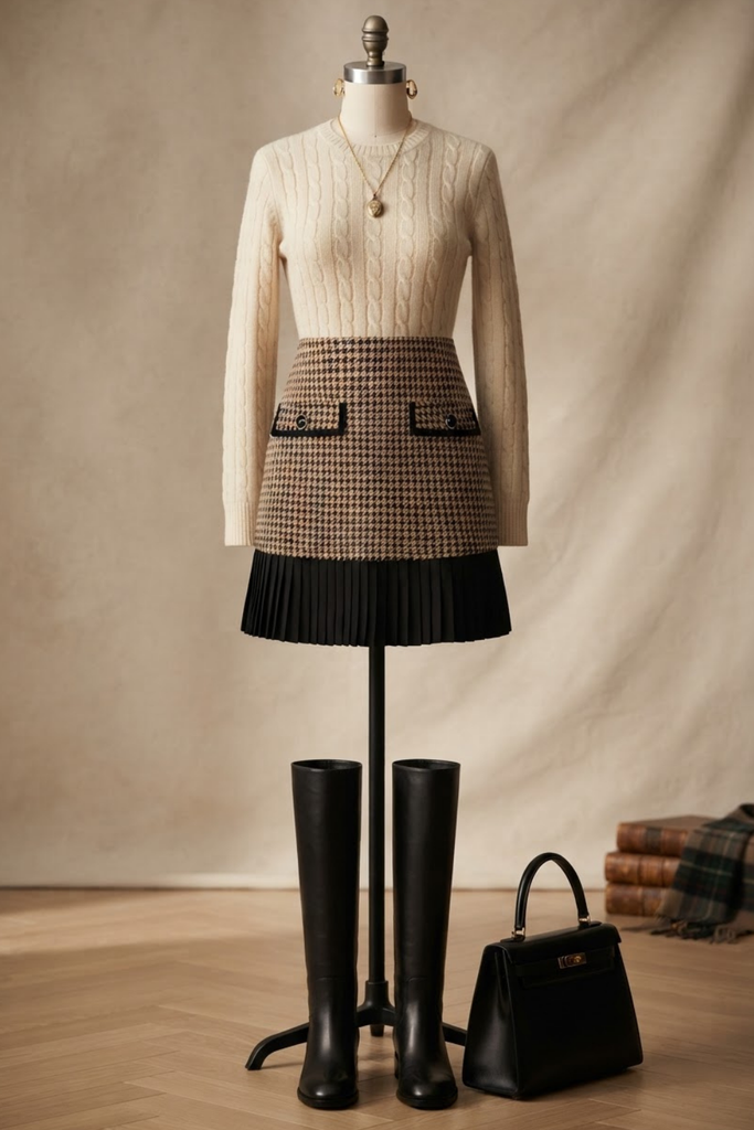Cream back bow pullover sweater, a cosy winter outfit idea