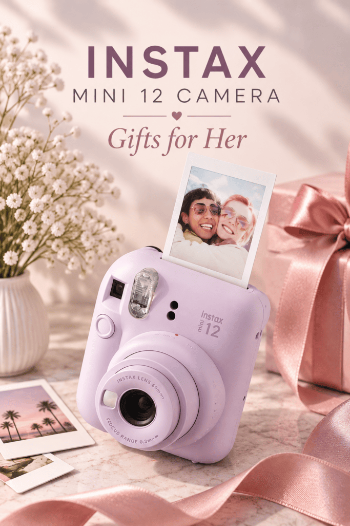 Instax Mini 12 instant camera in lilac, a fun gift for her